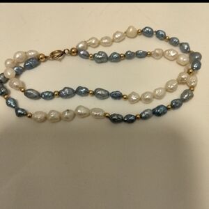 10k GF Blue & White "Baroque-Pearl" Double Strand 7in. Bracelet (Vintage